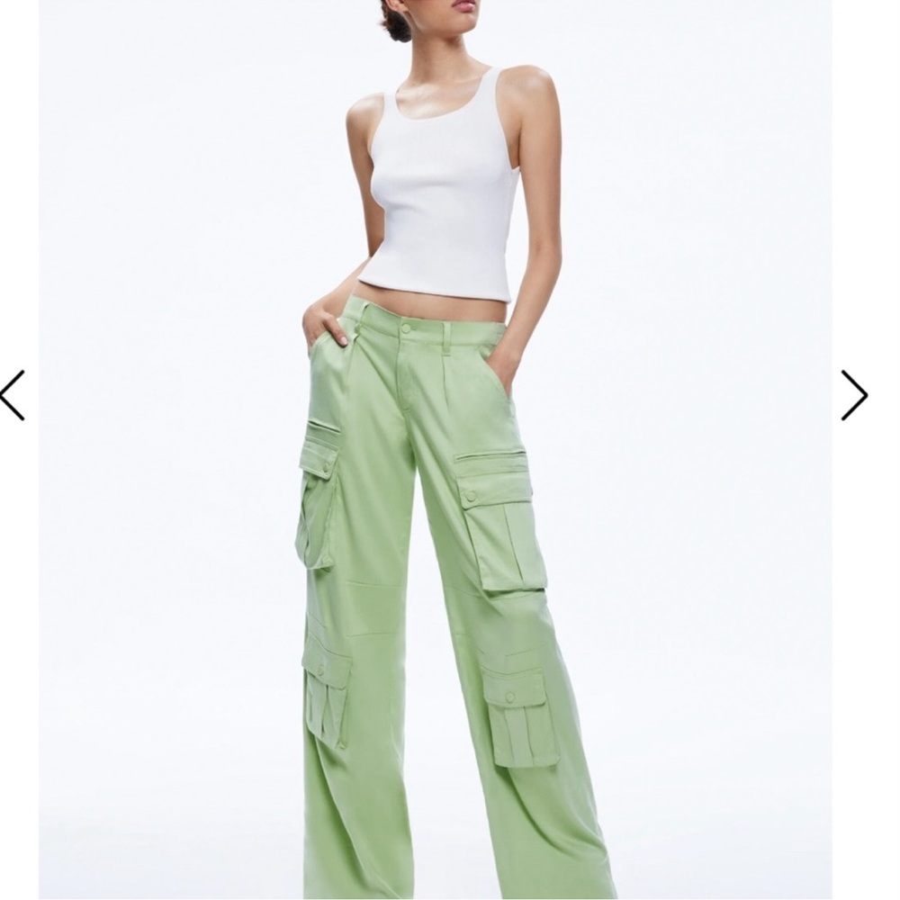 Alice + Olivia Light Green Wide Leg Cargo Pants - Picture 2 of 9